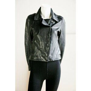 Club Monaco Classic Minimalist  Cropped Leather Jacket Xs